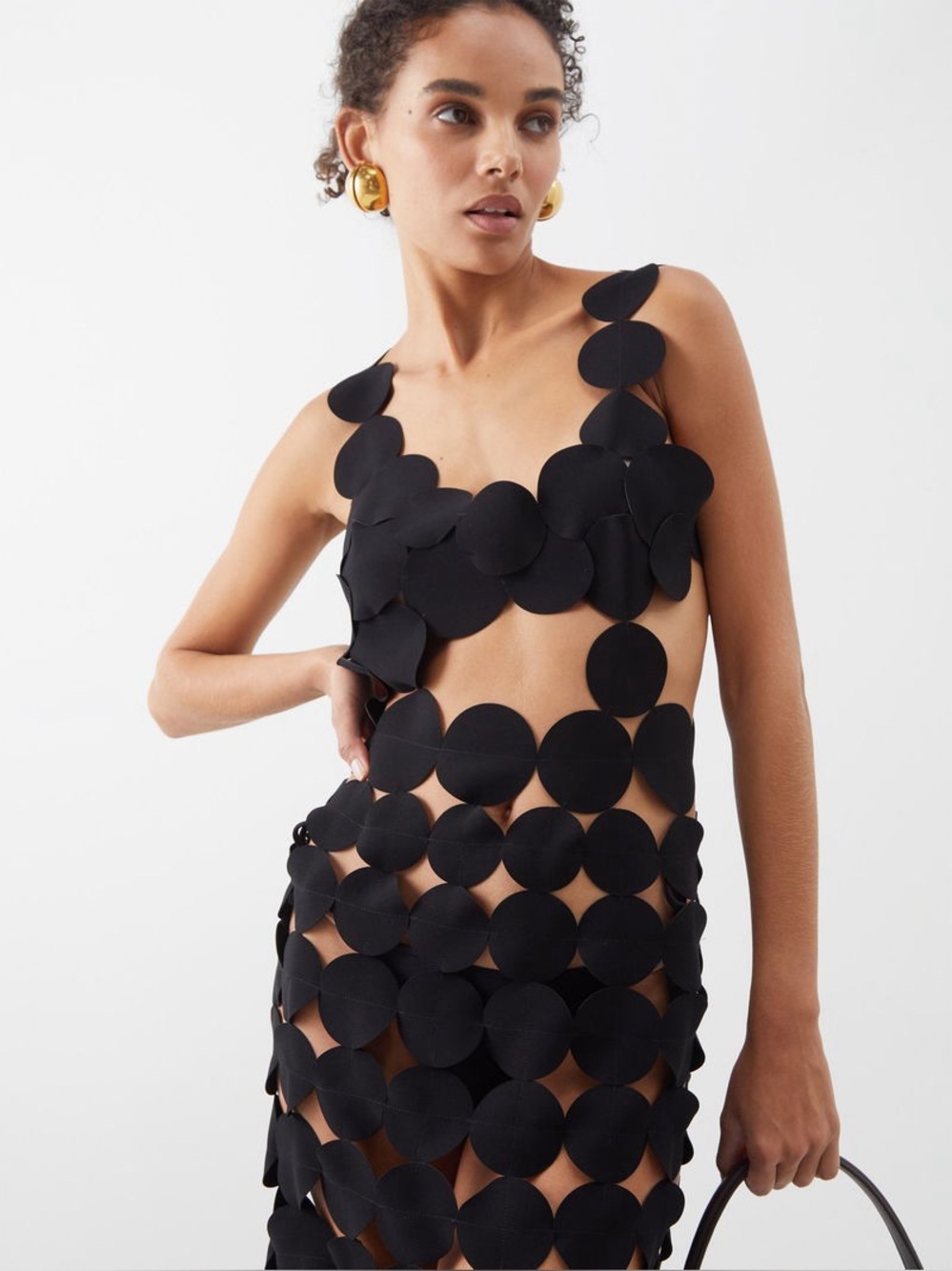 A.W.A.K.E. Mode Multi Circle Crepe Asymmetric Cut Out Dress Black - Picture 2 of 15